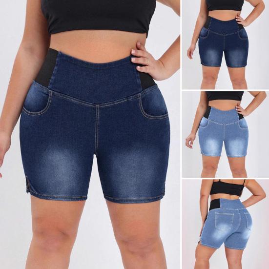 Women's Plus Size Bermuda Jean Shorts High Waist Pull-On Stretchy Skinny Shorts with Pockets Butt Lifting Denim Bottoms