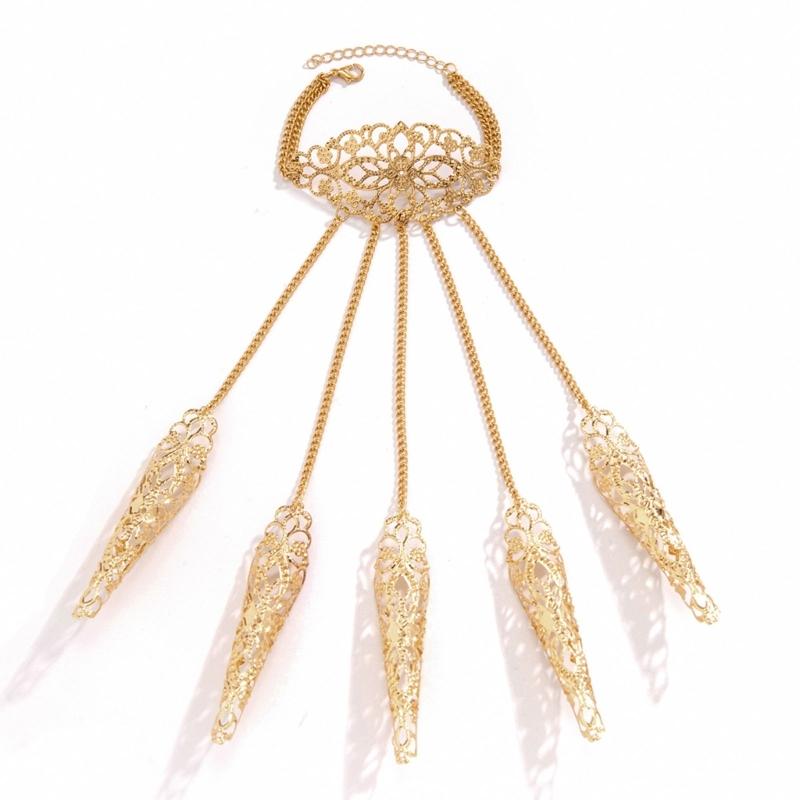 Ancient Queen Bracelet with Finger Nails Tip Claw Rings Belly Dance Hand Chain Jewelry Chain Finger Rings Bracelet Women
