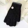 Finger gloves winter women's new thickened warm solid color cute student cycling cold-proof wool gloves women