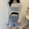 Long Sleeved Hollow Knit Sunscreen Blouse Slim Thin Pullover Women's Crop Top Simple Casual Commuting Spring Summer