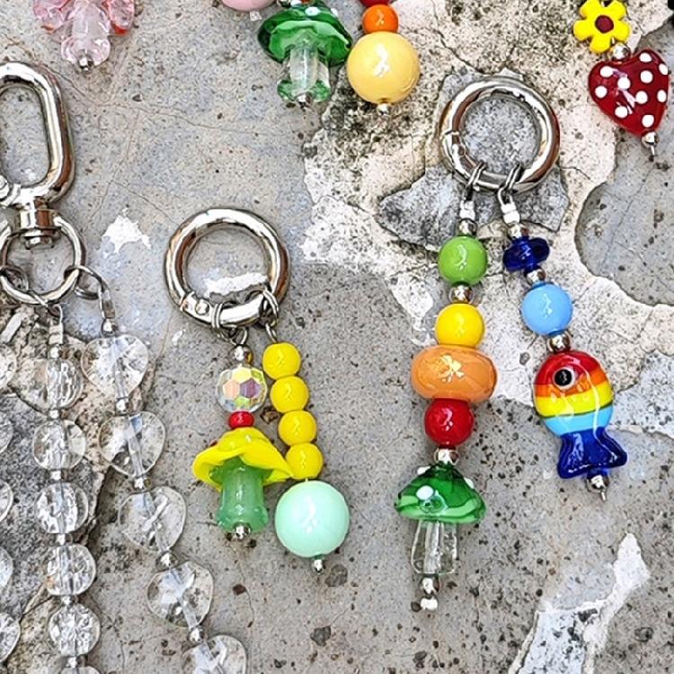 Acrylic Mushroom Keychain Sturdy Beads Dopamine Aesthetic Unisex Fashion Key Holder