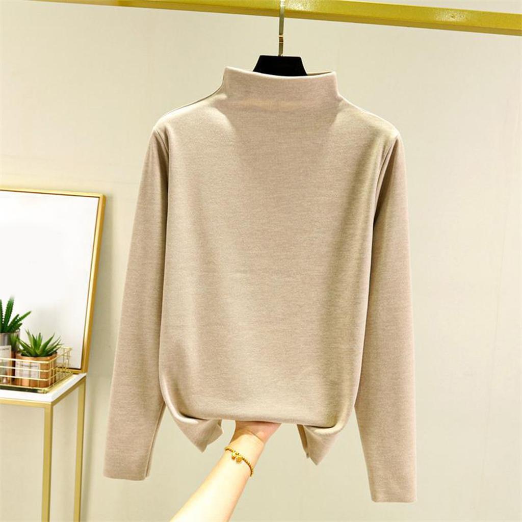 Ladies' Loose Comfortable Casual Fashionable And Warm Underwear With Seamless Half High Collar And Thick Velvet Top