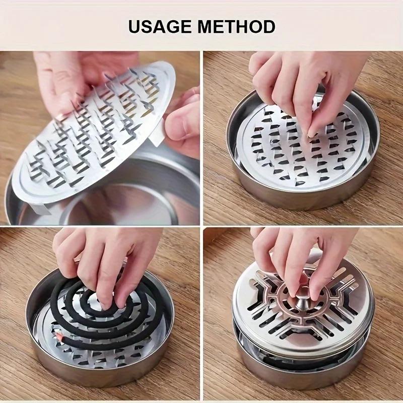 Stainless Steel Mosquito Coil Holder-Fireproof & Heat Resistant Tray for Safe Indoor/Outdoor Use,Home Office Apartment Essential