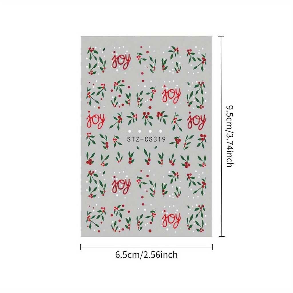 1pc Red Green Christmas Holly Leaf Winter Nail Art Stickers Xmas Decals New Year Holiday Nail Supplies Self Adhesive Charms Decoration