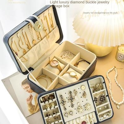 Multifunctional Leather Drawer Jewelry Box, Earring Lock Jewelry Box,Jewelry Box Hardware Latch Travel Portable Flip Lid Palm