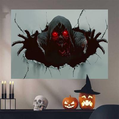 Adesivo de Parede Esqueleto Assustador e Olho Vermelho para Halloween 2025 para Decoração de Casa Assombrada