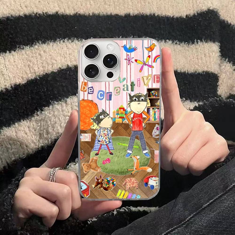 Charlie And Lola Anime Phone Case For iPhone 17 16 15 14 13 Pro Max 11 12 Plus Silvery Satin Silicone Back Case
