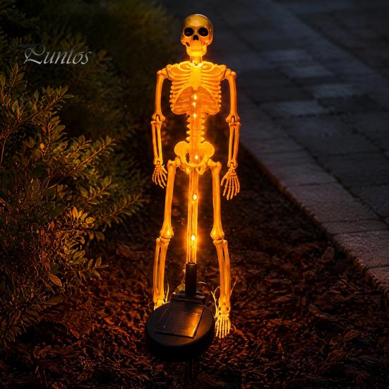 Automatic Dusk to Dawn Lamps Solar Skeleton Garden Stake Light, Halloween 3D Glowing Skull Yard Haunted House Landscape Lighting Decor with