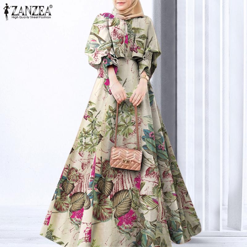 

ZANZEA Женщины Повседневный O-образный вырез Длинный рукав Свободный цветочный принт Платье