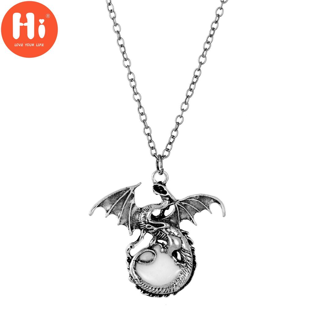 Hi 1pc Individuality Necklace Charm Sweater Chain Vintage Glow In The Dark Ancient Dragon Pendant Necklace