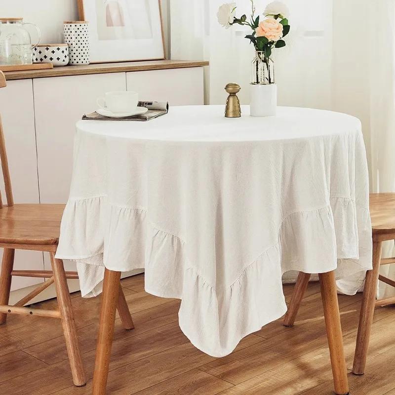 White Round Table Cloths Retro Farmhouse Washable Fabric Table Covers For Restaurant Kitchen Wedding Party Christmas Decorations