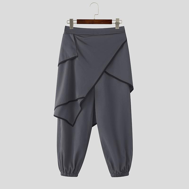 INCERUN Men Back Elastic Waist Layers Punk Gothic Cosplay Casual Long Harem Pants Trousers