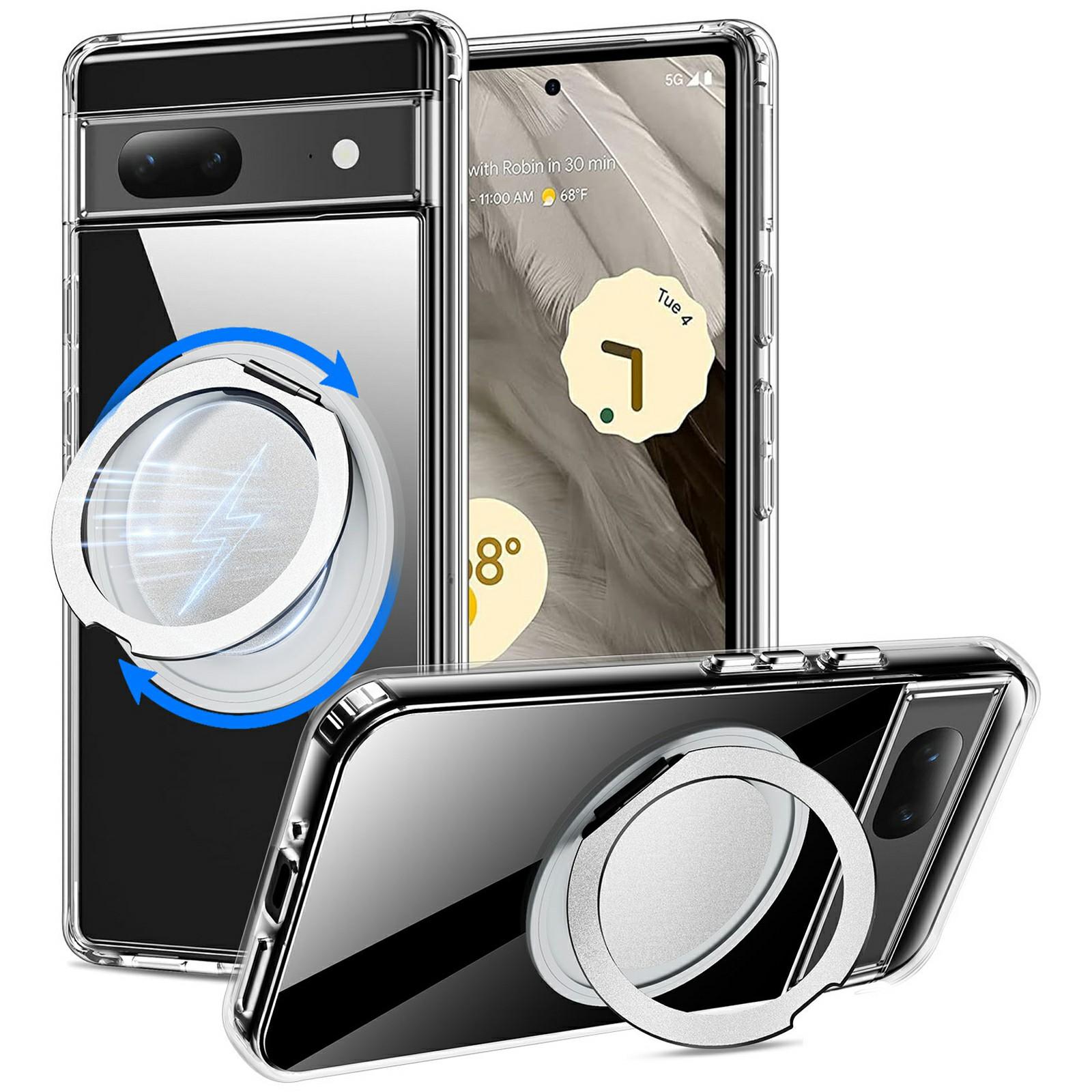 

For Google Pixel 7 5G Magnetic Case Rotary Kickstand TPU PC Clear Phone Back Cover A