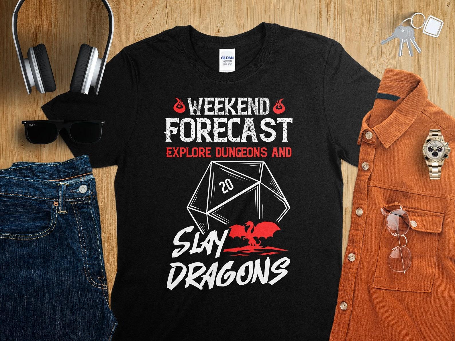 Weekend Forcast Dungeons Tabletop RPG Roleplaying Dragons D20 Dice Gamer T-Shirt 3XL