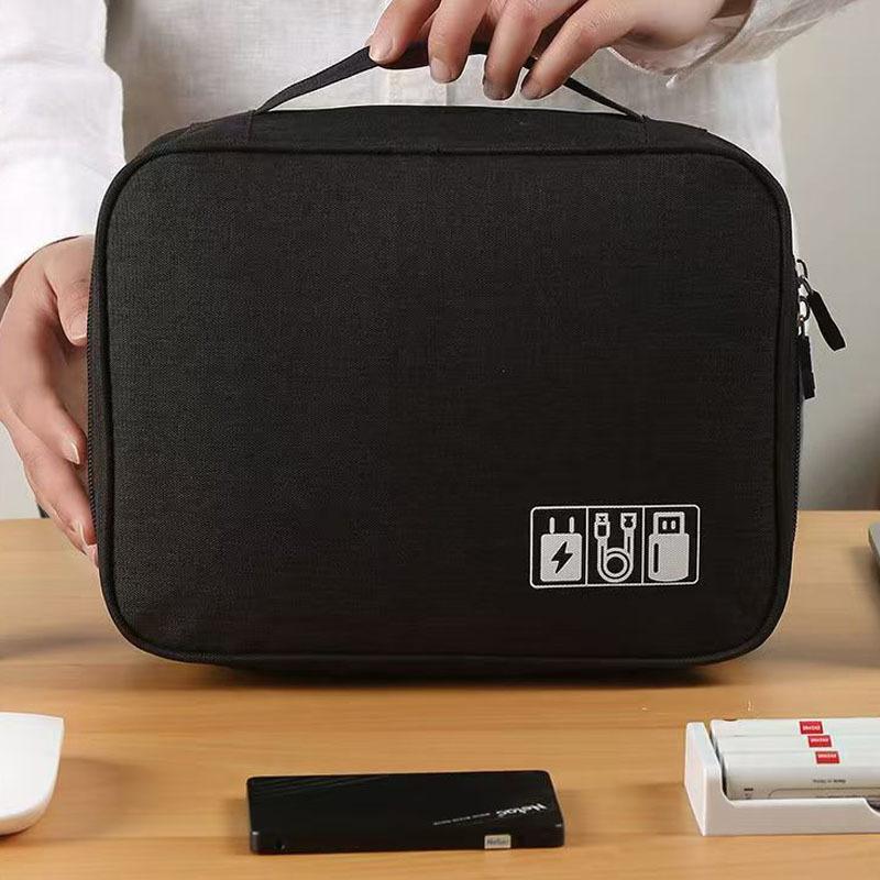 1pc Durable Travel Cable Organizer Bag with Double Zipper – Multi-Compartment Storage for Electronics, Headphones, and Accessories, Travel Accessory