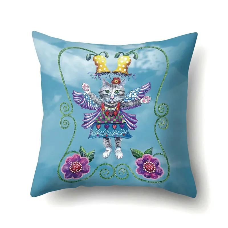 Polyester Throw Pillow Cover Home Decoration Throw Pillow Car Throw Pillow Lovely Animal Cat Print Cushion Cover