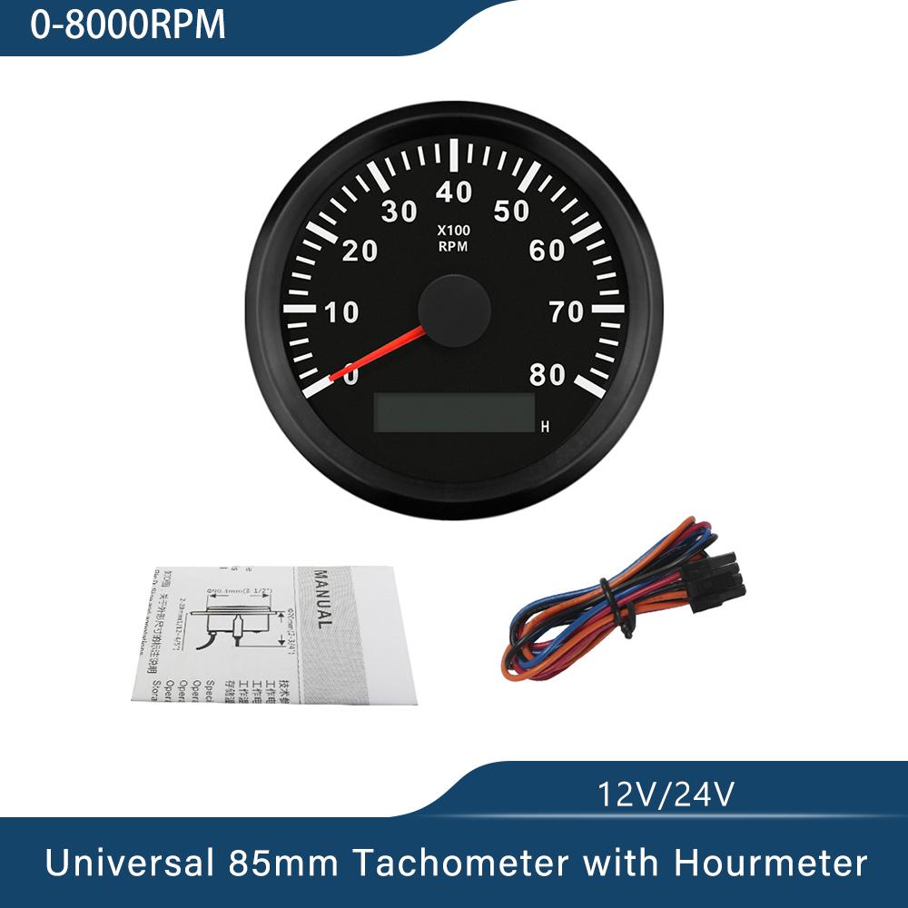 Universal 85mm Tachometer Engine RPM Gauge Set with Hourmeter for Car Boat Truck