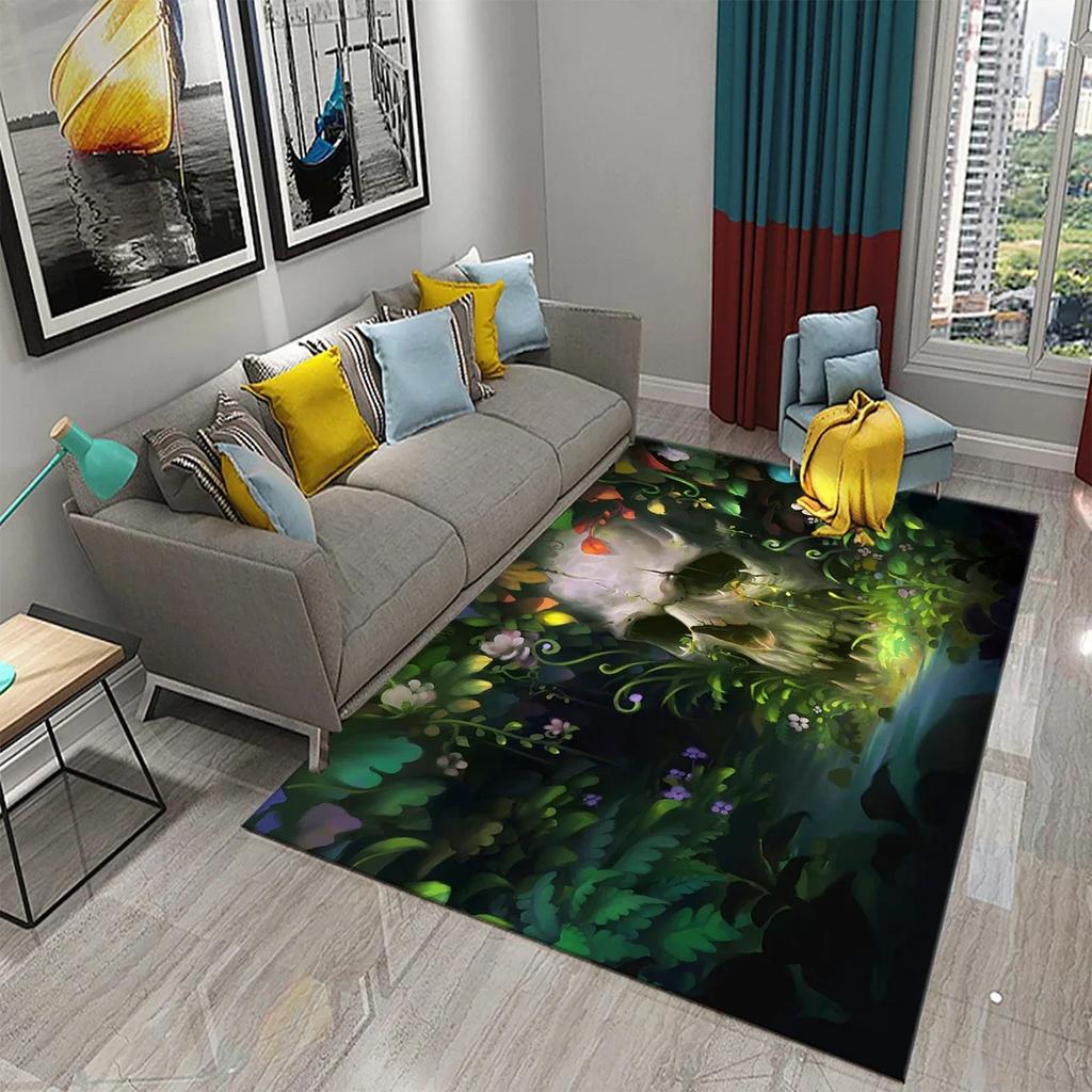 Flower Skull Carpet Skeleton Skull Bone Design Living Room Bedroom And Kitchen Bathroom Non-Slip Decor