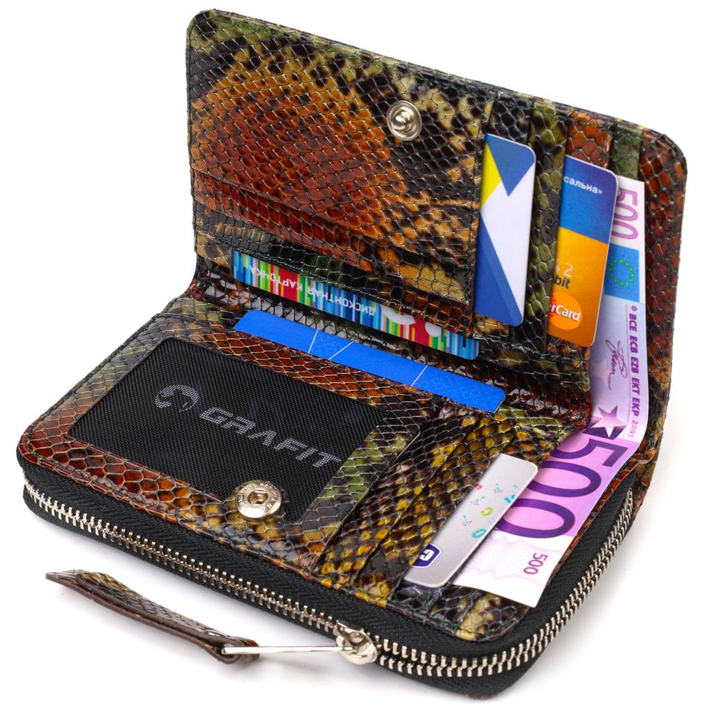 Красивое лакированное женское портмоне среднего размера из натуральной кожи с тиснением под змею CANPELLINI 21716 Разноцветный