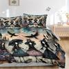 3pcs Halloween Witch Theme Comforter Set with One Quilt Cover and Two Pillowcases (No Core) - Anime Cartoon Design, Polyester Fabric, Perfect for Bedr