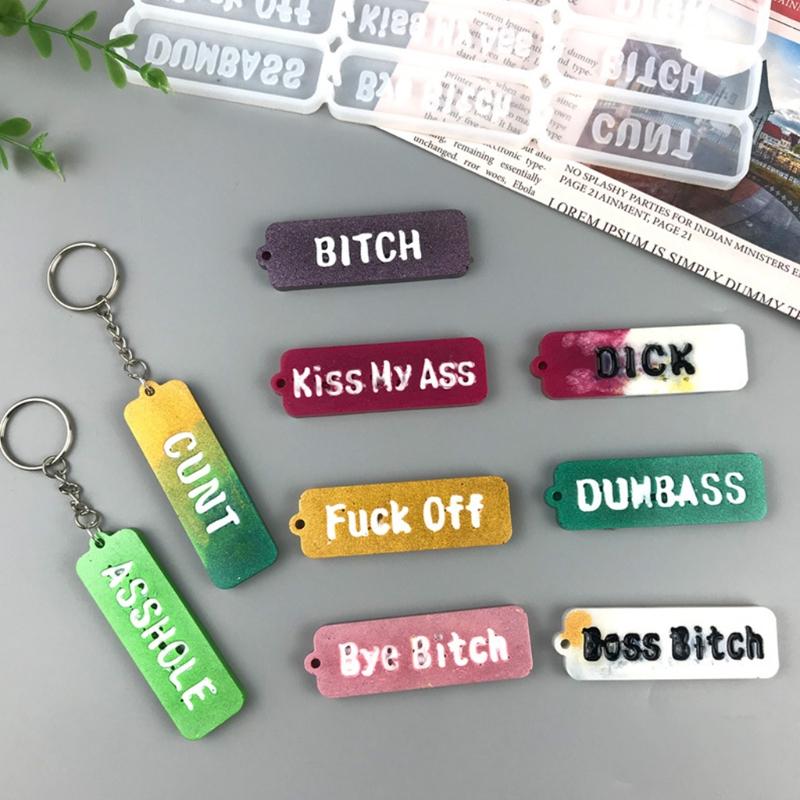 Shiny English Alphabet Keychain Silicone Epoxy Resin Mold DIY Keychain Pendant Jewelry for Luggage Tags Bag Accessories