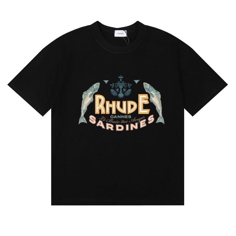 RHUDE Grafik Tişört Erkek Kadın Kısa Kollu Bisiklet Yaka Günlük Giyim