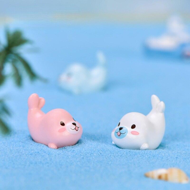 Kawaii Unicorn Seals Cute Animals Mini Resin Figurines Aquarium Decoration Fish Ornaments Artificial DIY Miniature Decor Toys