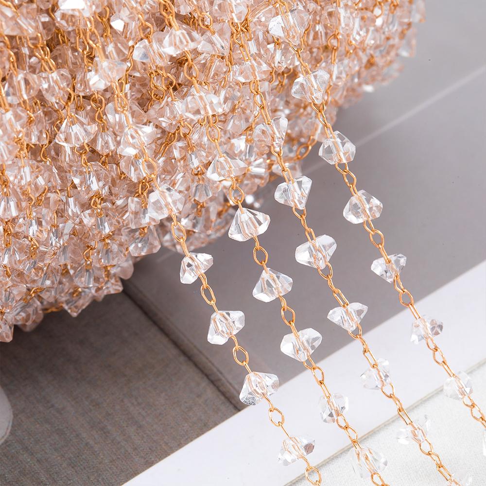1M Transparent Grave Crystal Stone Beads Copper Chain Irregular Triangle Steel Color Chain DIY Necklace Bracelet Jewelry Making
