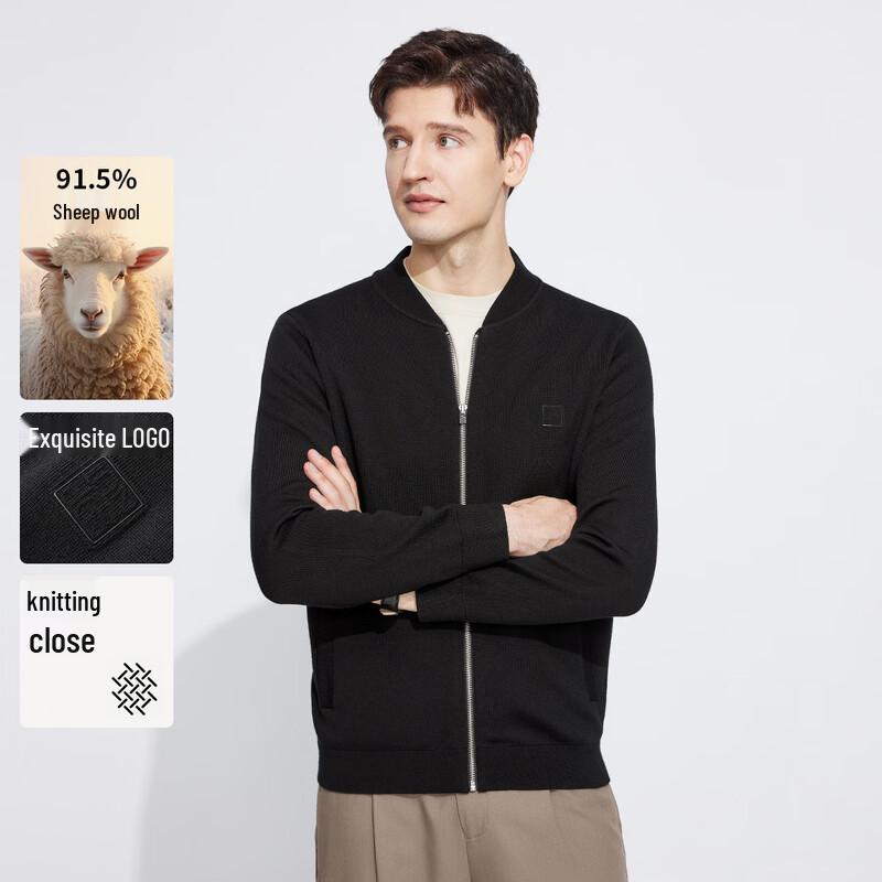 Langdeng Men's Thick Merino Wool Blend Zipper Cardigan Jacket