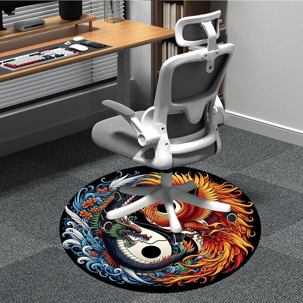 

1pc Dragon Phoenix Yin Yang Symbol Chair Carpet for Office Non-Slip, Machine Washable Rug for Office - Holiday DecorMachine Made yy25 80cm by 80cm