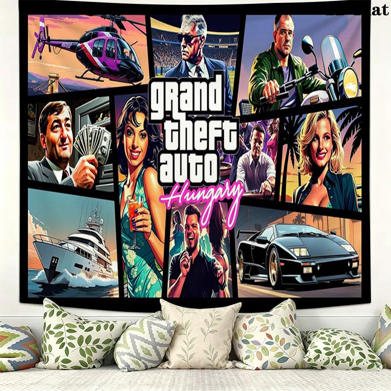 GTA Game Wall Tapestry Aesthetic Wall Hanging Printed Fabric Blanket Decorative Tapestries for Bedroom Living Room Home Decor