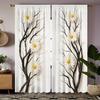 Black Twig Daisy Flower Pattern Curtains Polyester Fabric Suitable Bedroom Living Room Decoration Curtain Made Of Washable Area Ready