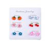 Delicate Small Fresh Week Stud Earrings Set Cute Cartoon Candy Watermelon Butterfly Imitation Silver Needle Small Daily Earrings