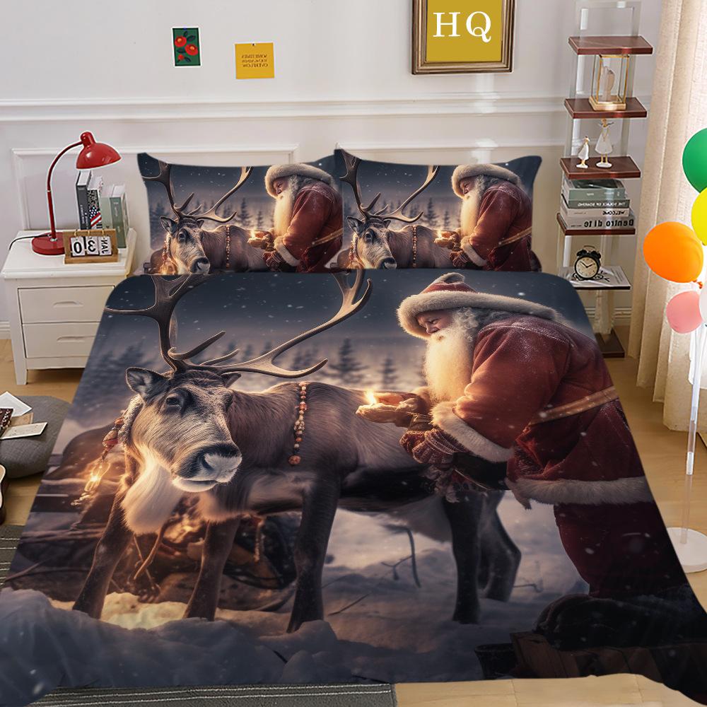 Weihnachtsdruck 3D-Druck Polyester Kissenbezug Bettbezug Zwei- oder Dreiteiliges Set