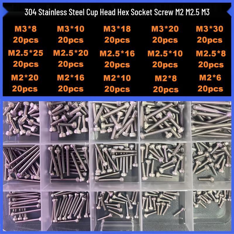 360-Piece High Strength Grade 12.9 Internal Hex Socket Screw and Hex Nut Set (M3, M4, M5, M6)
