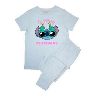 Girls Merry Stitchmas Cotton Short-Sleeved Long Pyjama Set