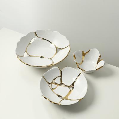 Creative Ceramic Fruit Platter Golden Crack Gold Wire Tray Desktop Storage Container Candy Bowl Decorative Ornaments