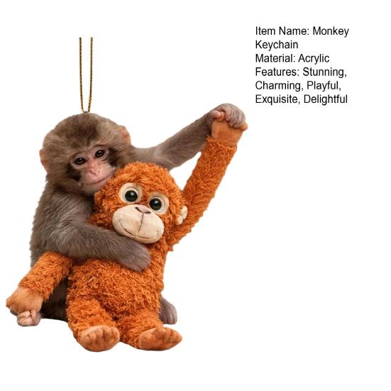 Monkey Hugging Plush Toy Keychain 2D Monkey Acrylic Keychain for Backpack Purse Car Keys Emotional Gift for Family Friends