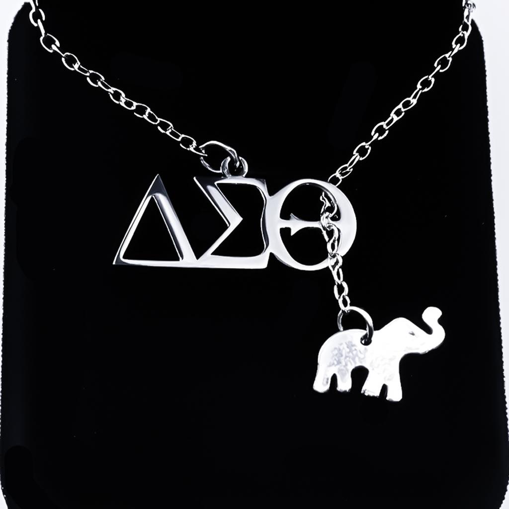New Designer Greek Delta Sigma Theta Design Stainless Steel Greek DST and Elephant Pendant Accent Sorority 1913 Women Necklace