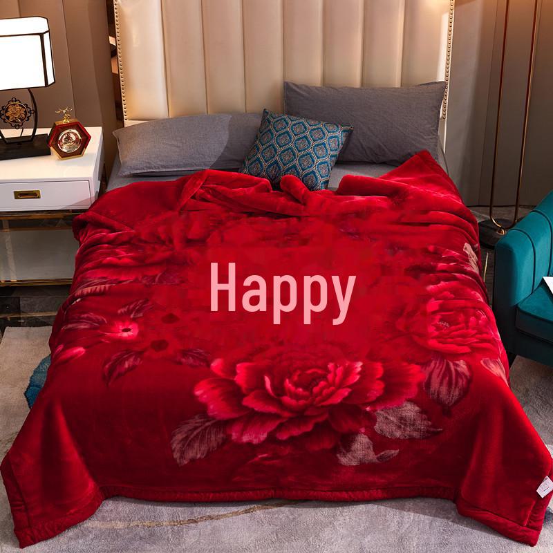 Raschel Double-Layer Thick Winter Wedding Red Blanket - Warm Cloud Blanket Gift
