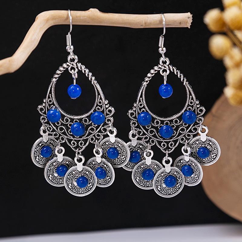 Bohemian Fringed Turquoise Earrings, Retro Minority Style Earrings, Personalized Temperament Earrings.