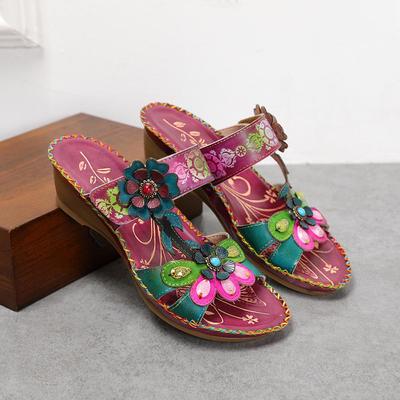 Slippers Women Shoes Summer Genuine Leather Hand-painted Outside Slides Handmade Concise Ladies Slippers