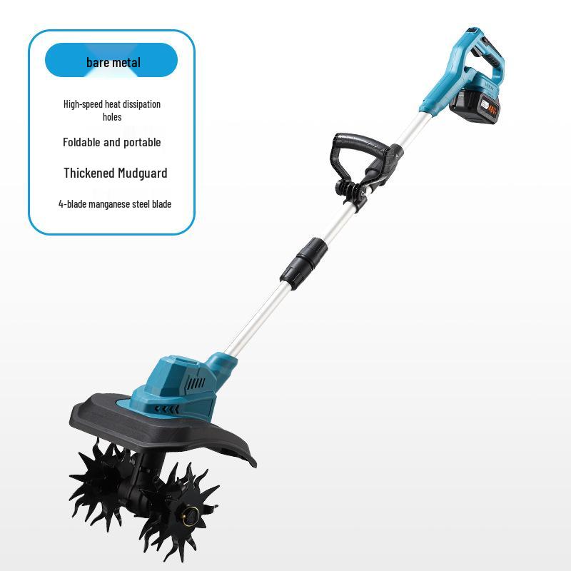 New Lithium Battery Micro Tiller: Four-Blade Soil Loosener for Home Gardening