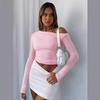 Women's Blouse Spring and Autumn Slant Shoulder Asymmetric Solid Colour Navel Blouse Long-sleeved Sexy Slim Temperament T-shirt