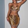 European & American Women's Summer Body Chain Sexy Off-Shoulder Vest with Metal Tassel Sequin Set