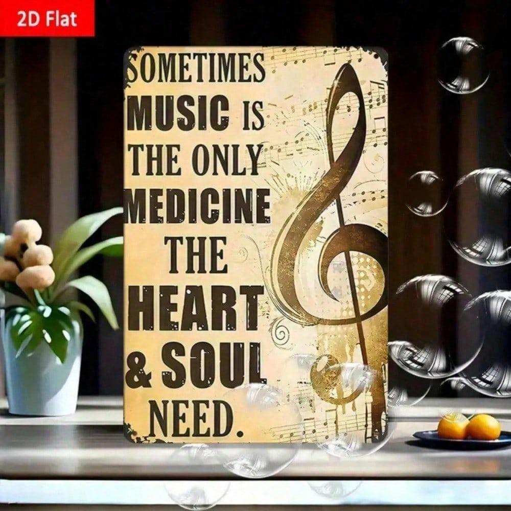 Vintage Music Medicine Metal Tin Sign 8x12in Soulful Wall Decor Bedroom Studio Gift