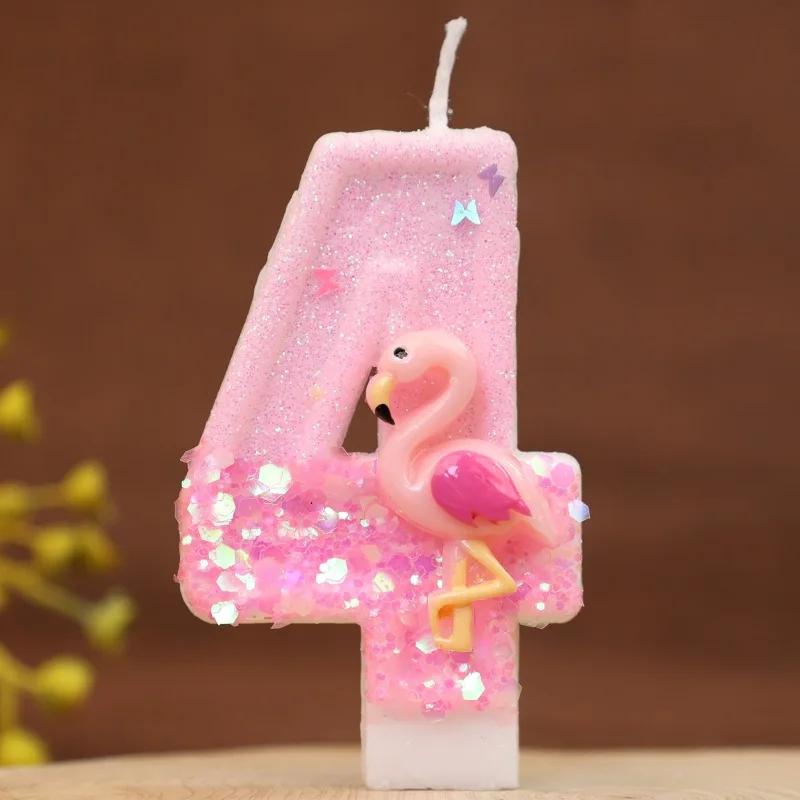 Pink Glitter Birthday Number Candles Flamingos 1 Year Baby Birthday Cake DecorationsBirthday Candle Pink Creative Girl Party