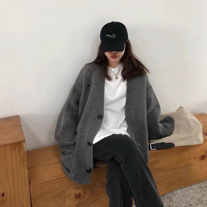 Retro lazy wind sweater jacket women's autumn new wear loose medium and long autumn and winter knitted cardigan