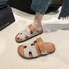 Damen Plus Size Sandalen mit dicker Sohle, Colorblock Klettverschluss Casual Slides, Modische rutschfeste Strandschuhe für Damen