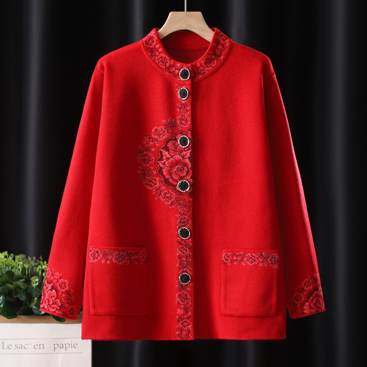 Autumn and Winter Grandma Cardigan Coat Chinese Style Winter Middle-aged and Elderly Mothers Dressed In Clothes Old Ladies Warm Sweater Top